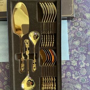 German 17 pc Coffee Flatware 24k gold plated